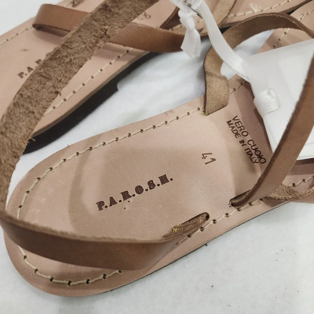 P.A.R.O.S.H. Womens Eu 41 Us 10.5 Thong Brown Leather Toe Loop Slip On Sandals